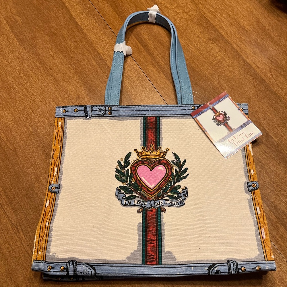 Brighton Canvas Tote with Heart and Crown Design - In Love We Trust Tote